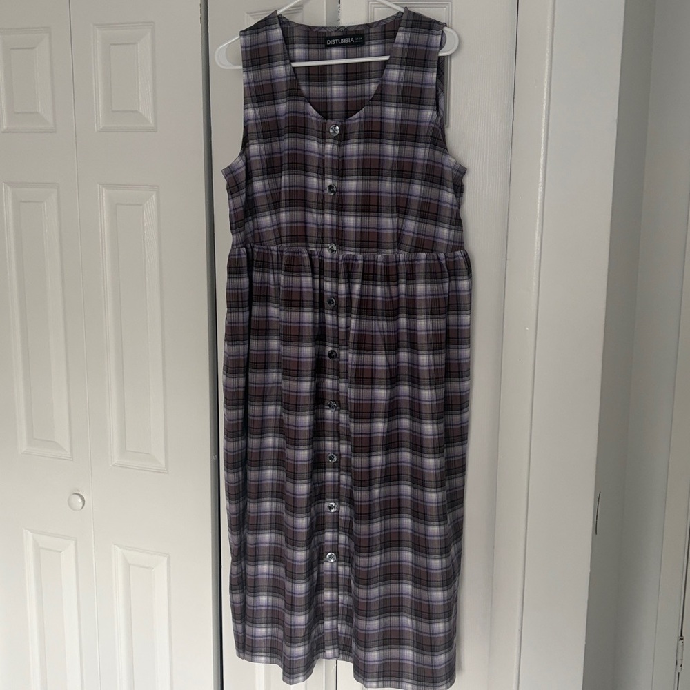 Disturbia Purple Plaid Midi Dress - Picture 2 of 6
